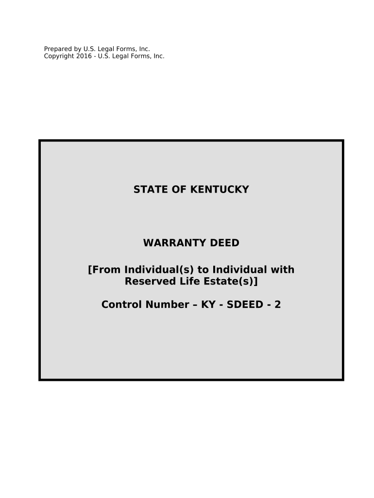 Warranty Deed for Parents to Child with Reservation of Life Estate Kentucky  Form