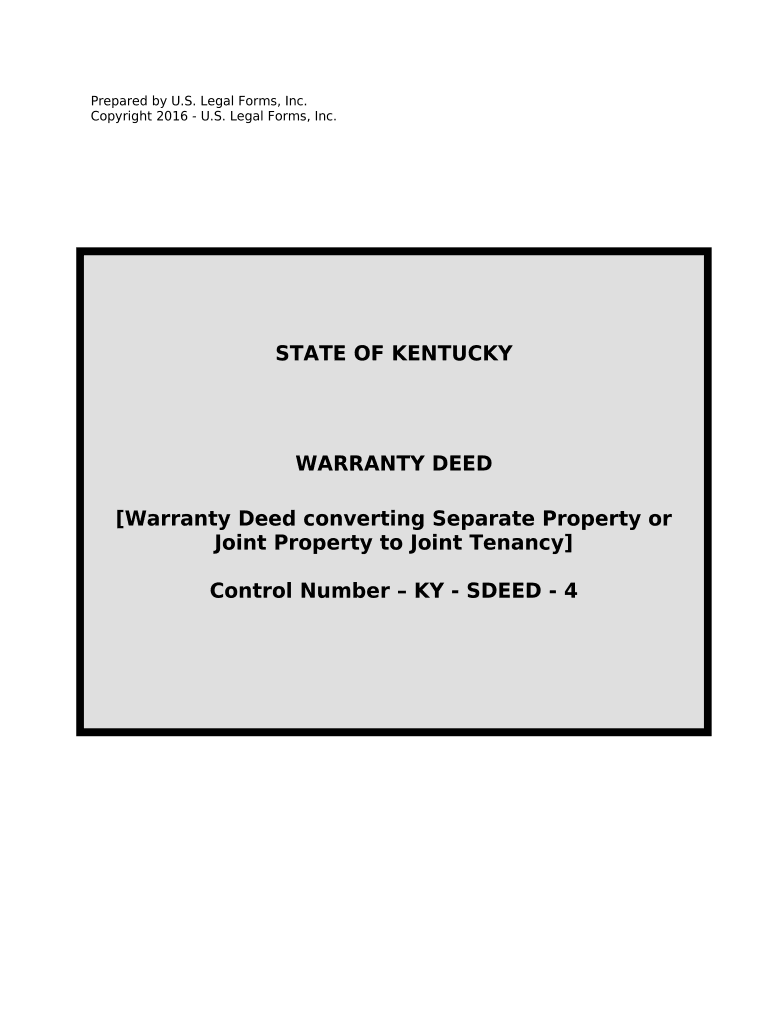 Warranty Deed for Separate or Joint Property to Joint Tenancy Kentucky  Form