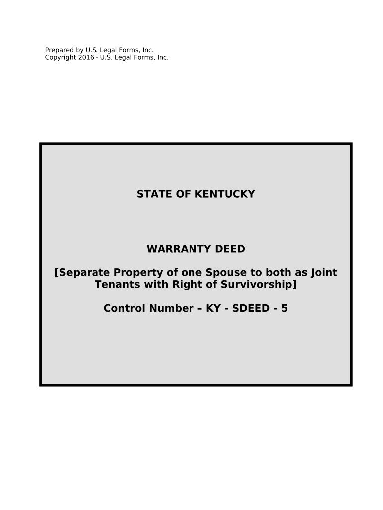 Warranty Deed to Separate Property of One Spouse to Both Spouses as Joint Tenants Kentucky  Form