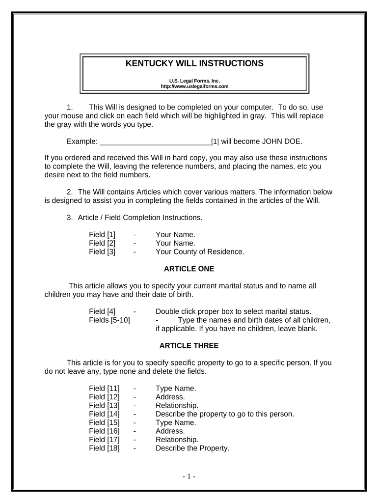 Last Will and Testament for Other Persons Kentucky  Form