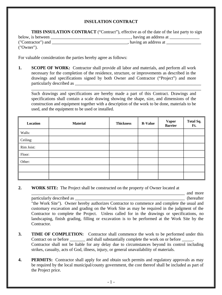 Insulation Contract for Contractor Louisiana  Form