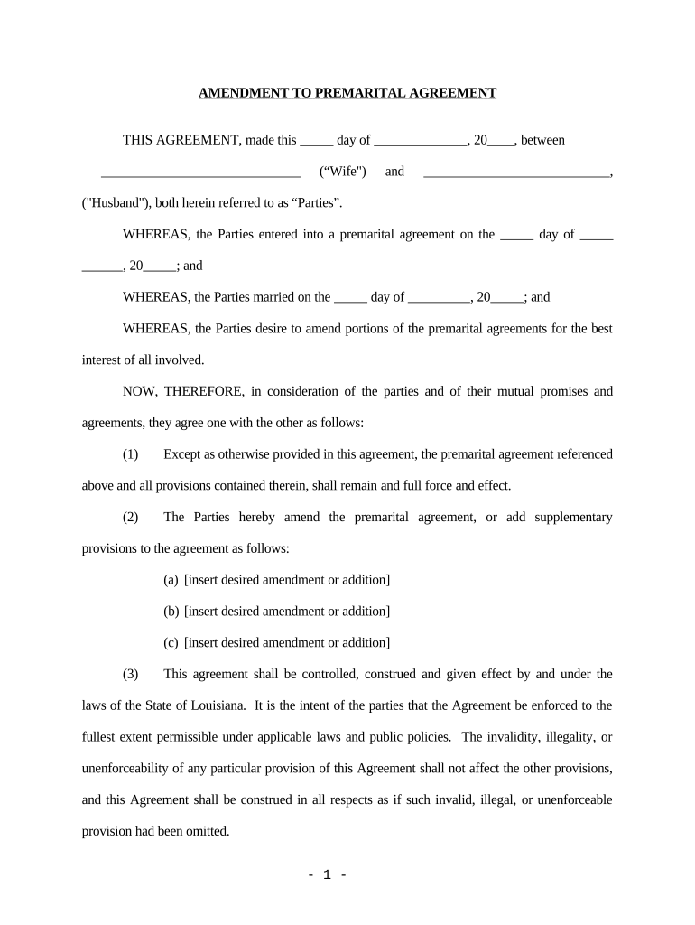 Louisiana Prenuptial Agreement  Form