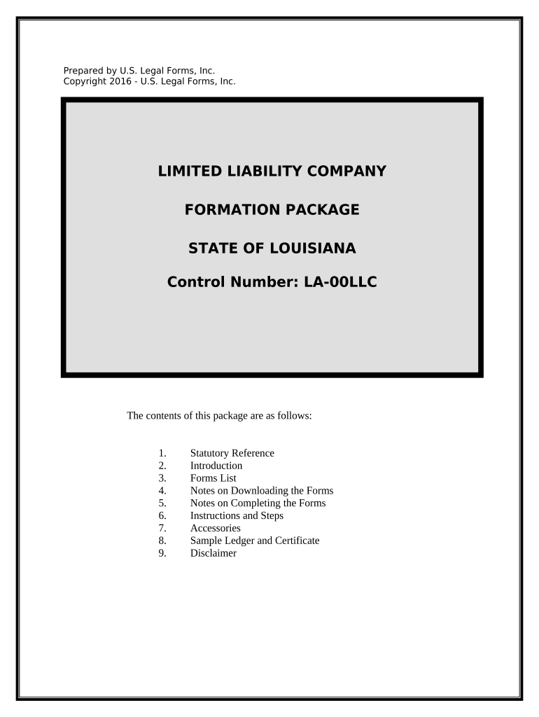 Louisiana Limited Liability Company LLC Formation Package Louisiana