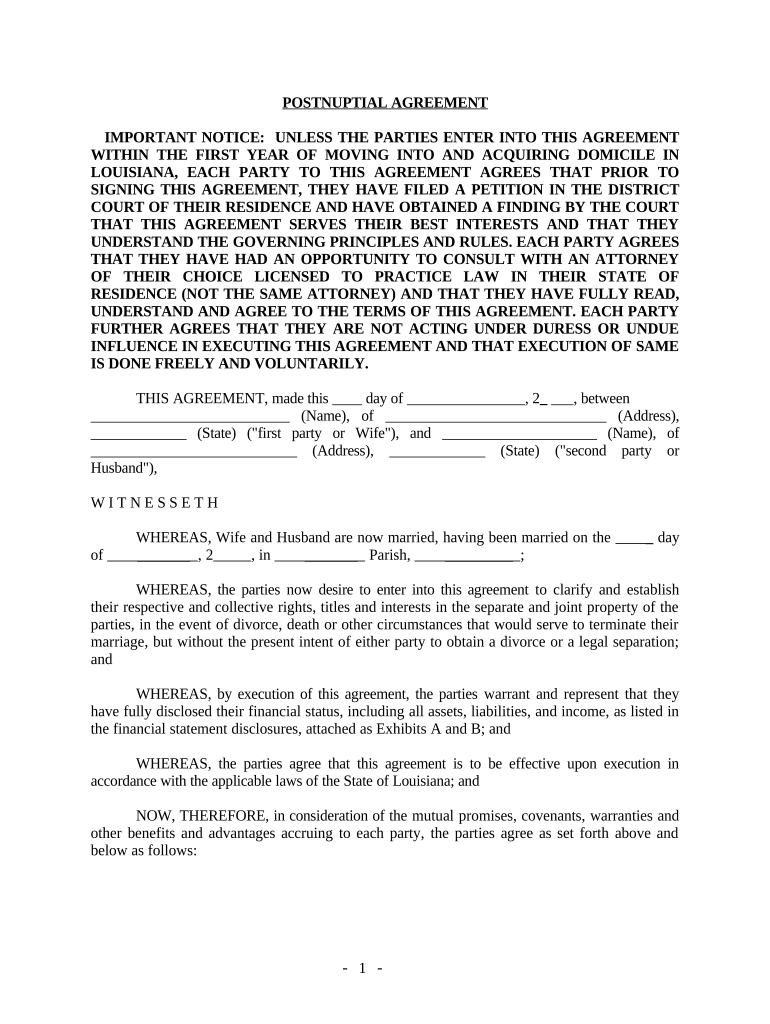 Louisiana Agreement  Form