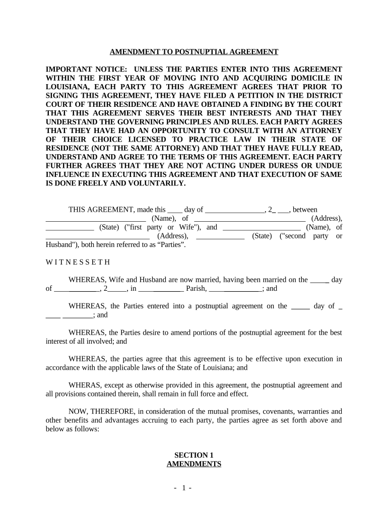 Louisiana Postnuptial  Form