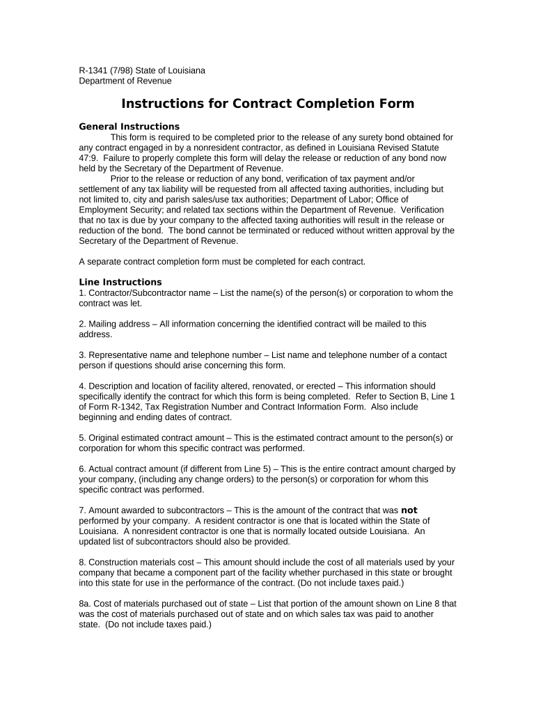 Contract Completion  Form