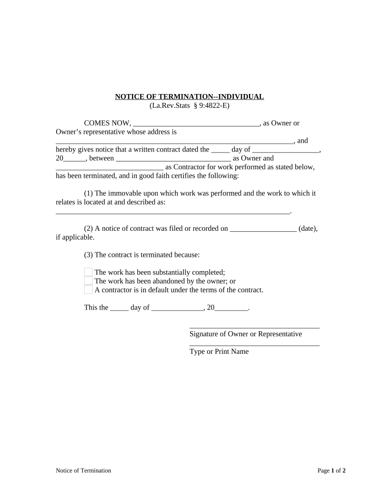 Louisiana Notice Form