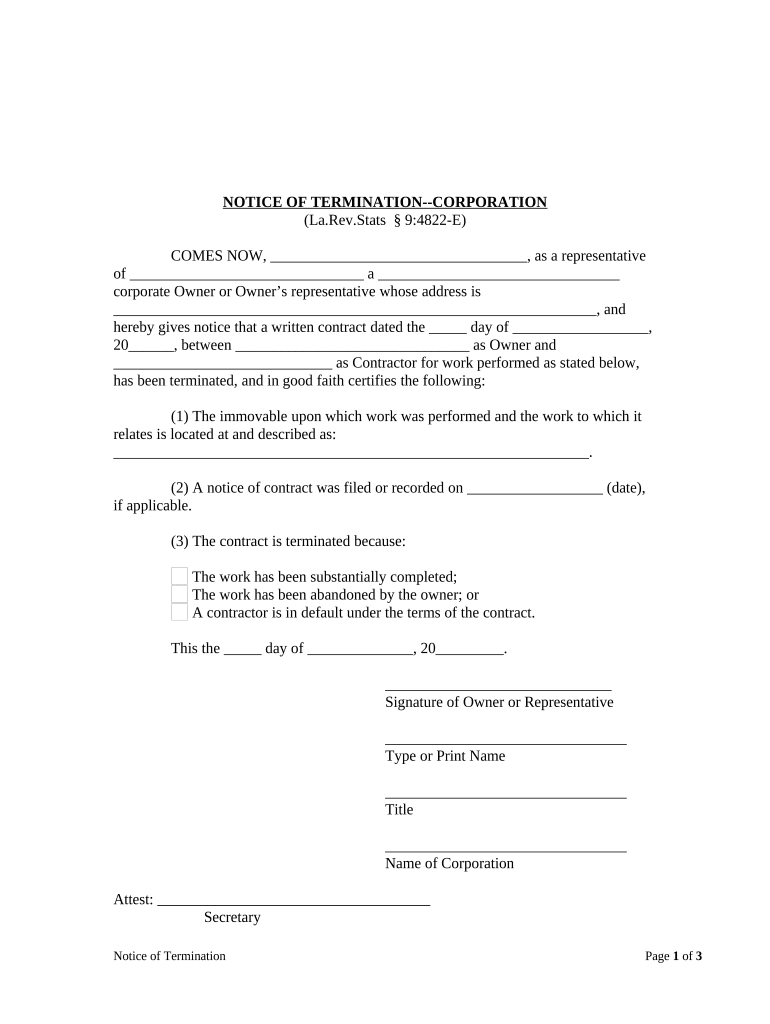 Louisiana Termination  Form