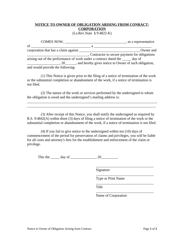 Louisiana Owner  Form