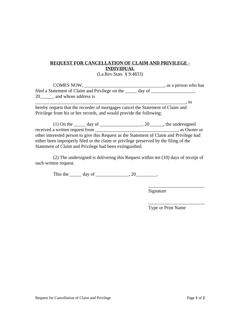 Louisiana Cancellation Form