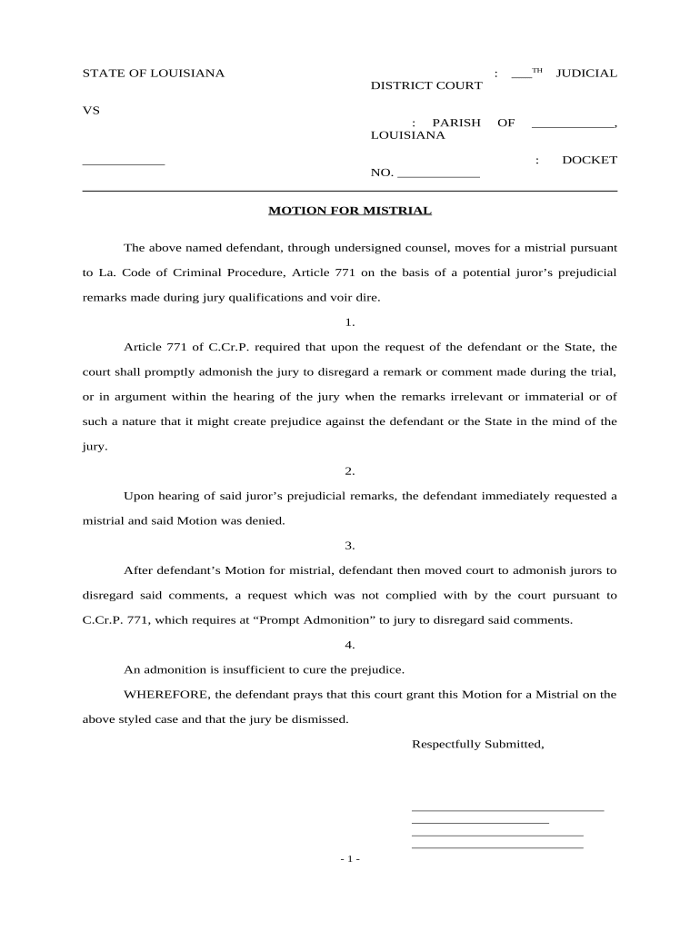 Mistrial Louisiana  Form