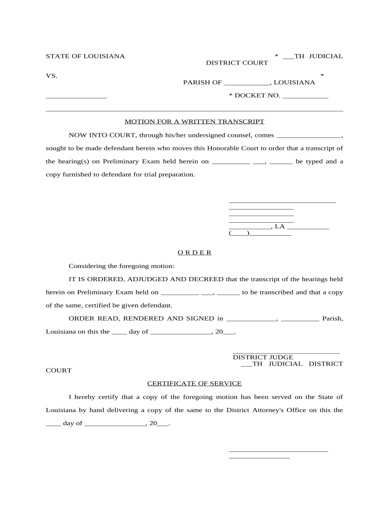 Motion for Order Form