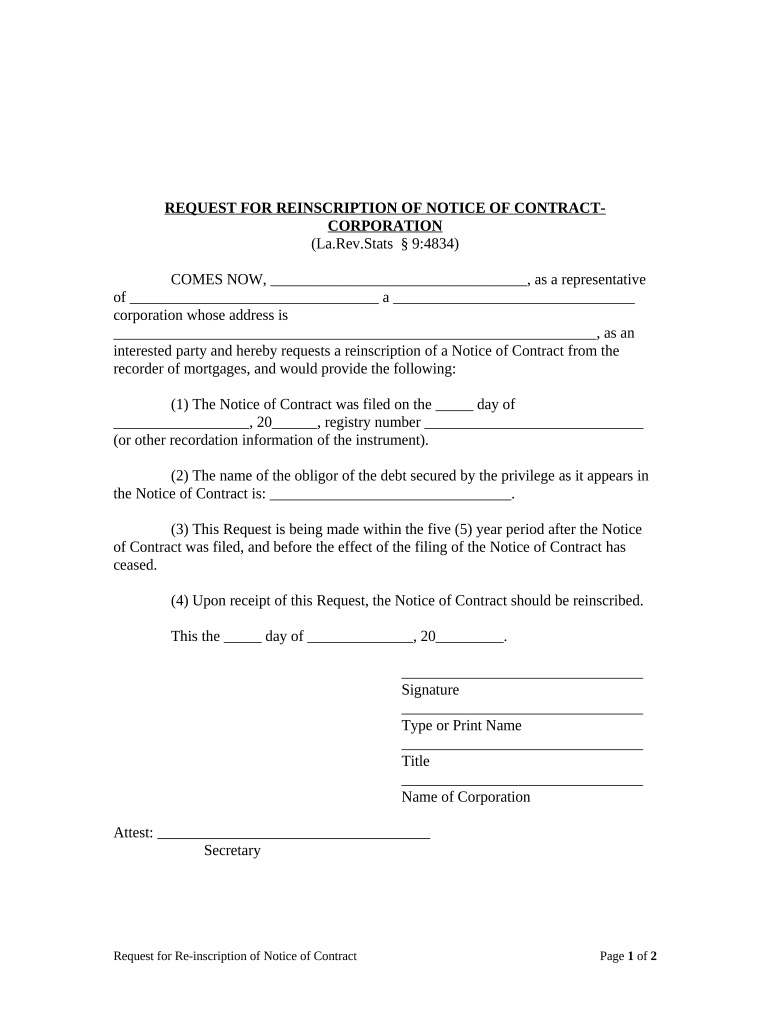 Louisiana Notice Contract  Form