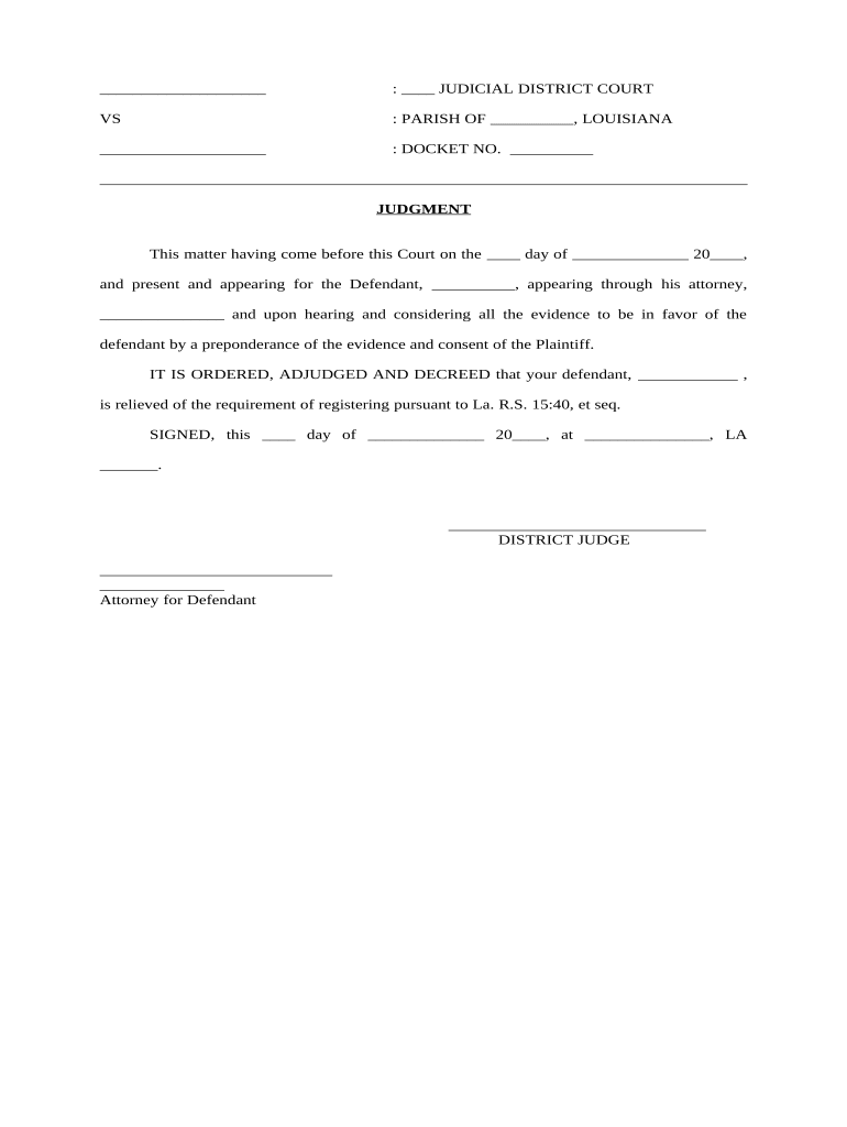 Louisiana Judgment La  Form