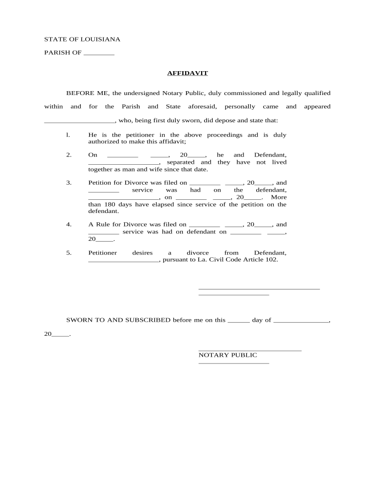 Affidavit in Support of Divorce Louisiana  Form