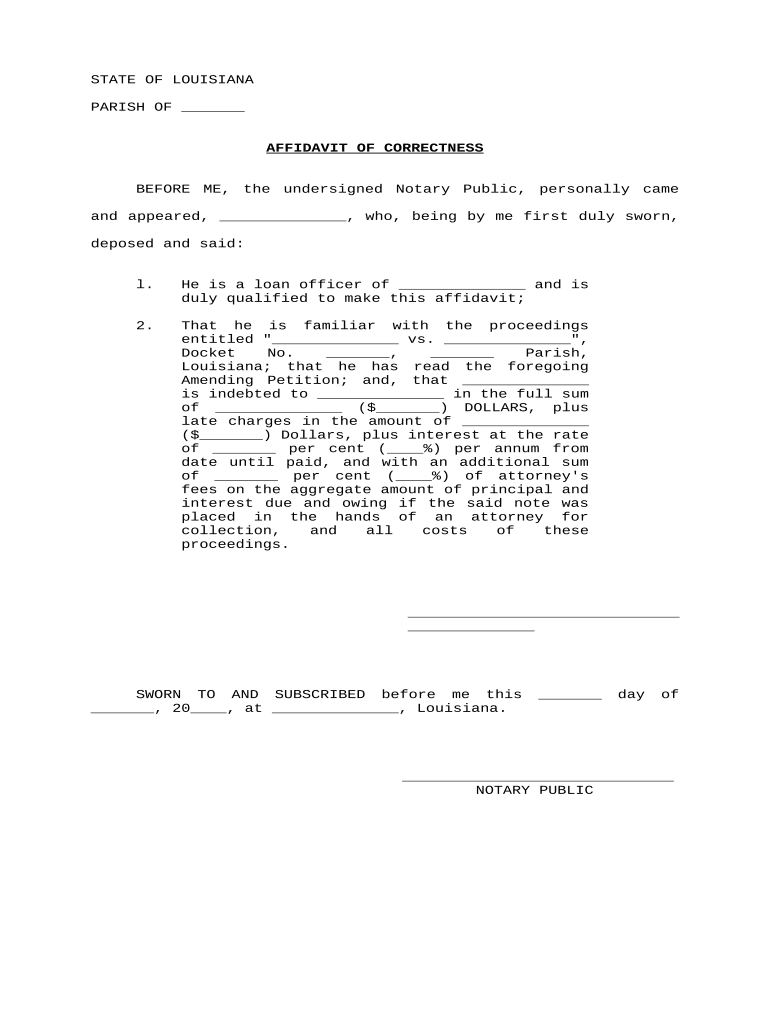 Affidavit of Correctness Scriveners Louisiana  Form