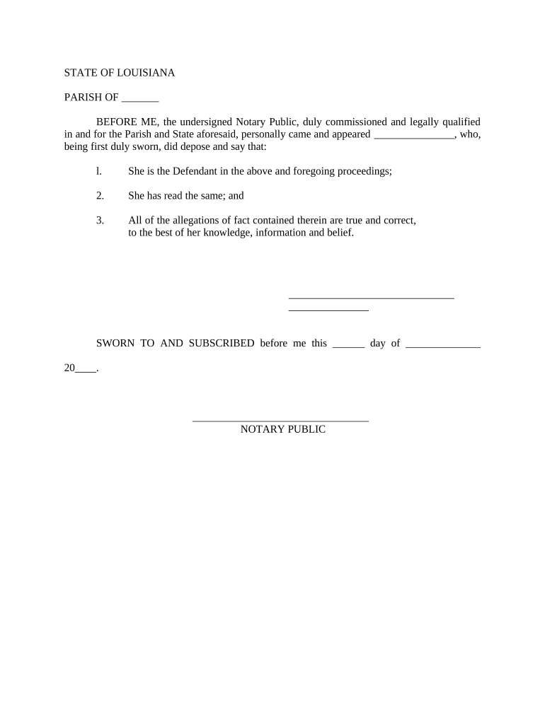 Affidavit of Correctness Scriveners Louisiana  Form