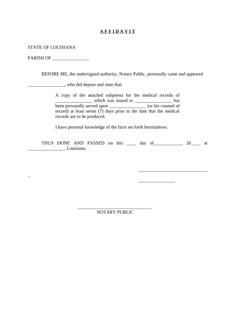State of Louisiana Repo Affidavit  Form
