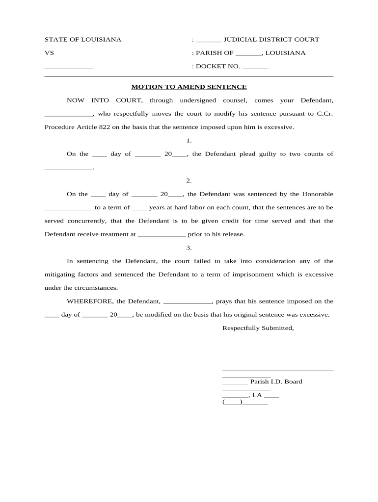 Excessive Sentencing  Form