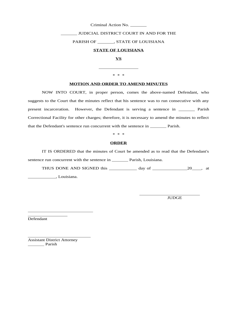 Motion and Order to Amend Minutes Louisiana  Form