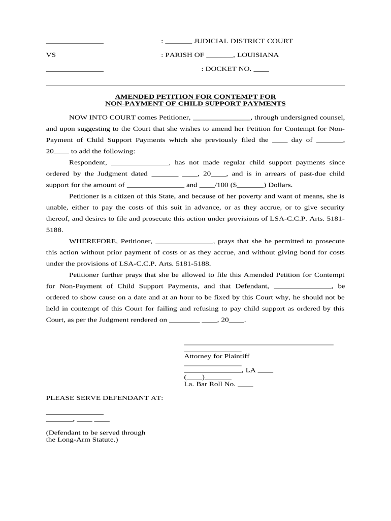 Louisiana Amended Petition  Form