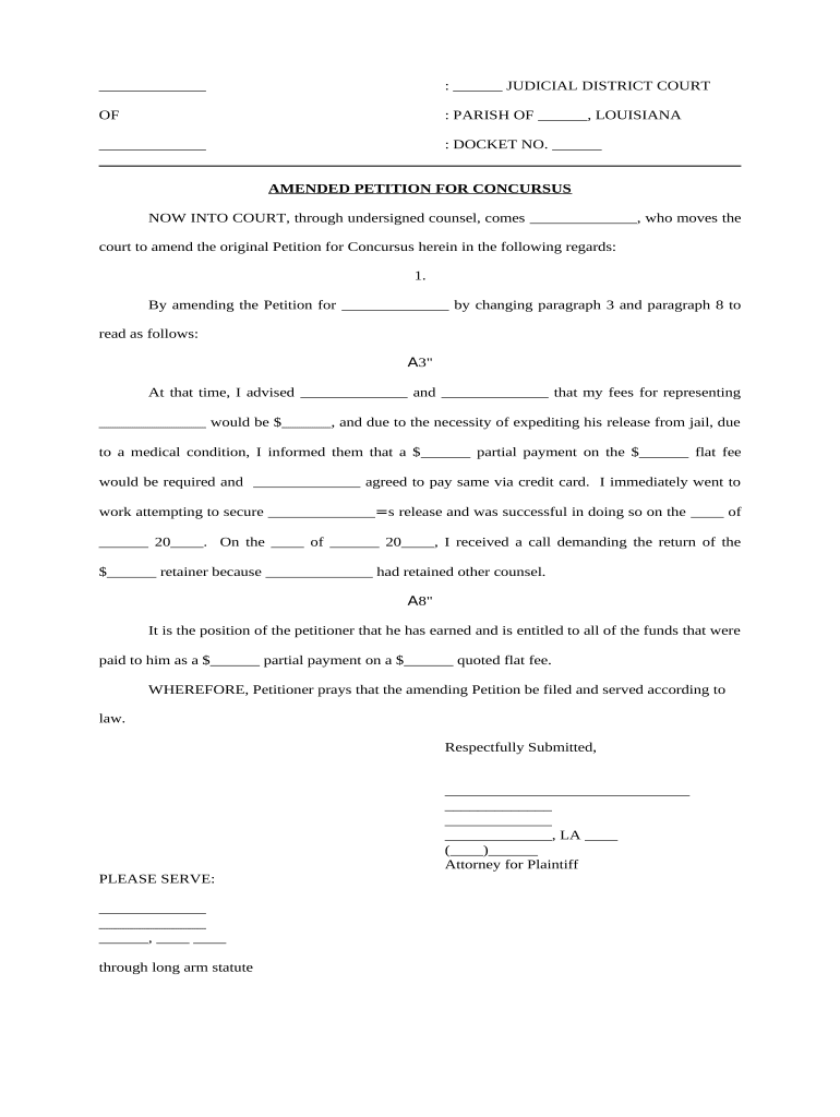 Louisiana Amended Petition  Form