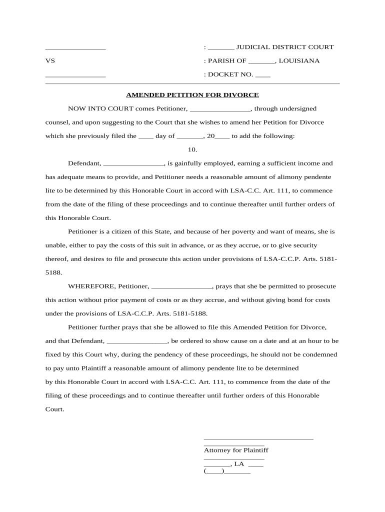 Louisiana Amended Petition  Form