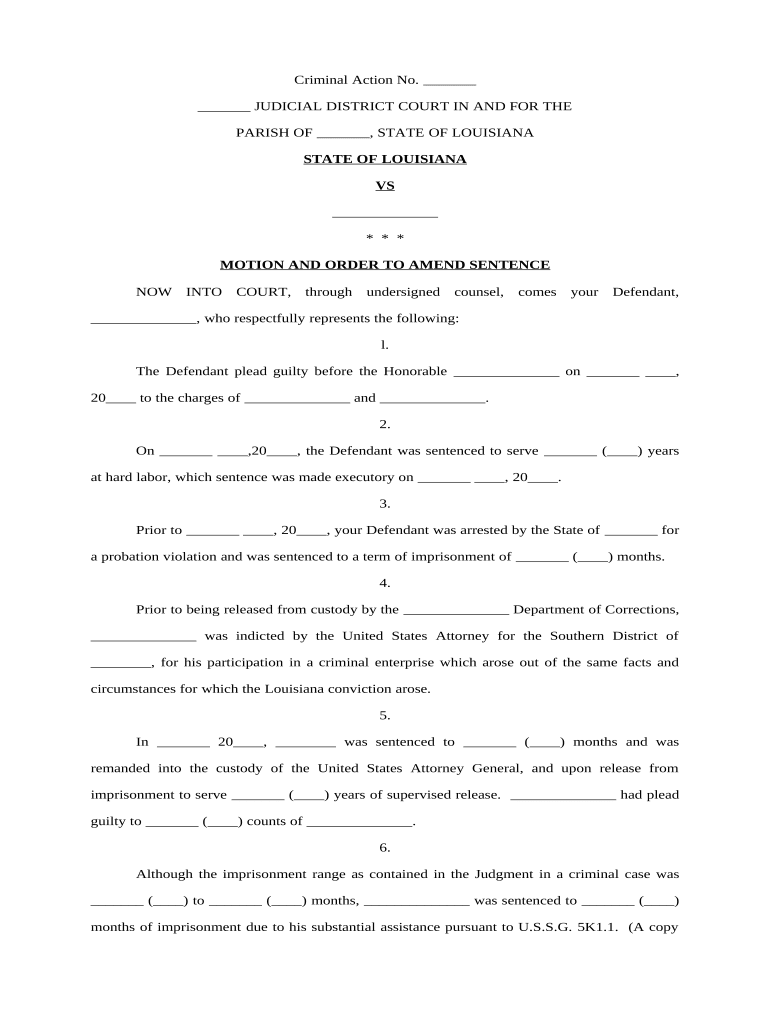 Motion Amend Sentence  Form