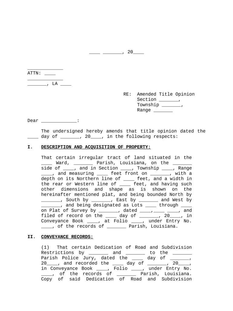 Amended Title Opinion Louisiana  Form