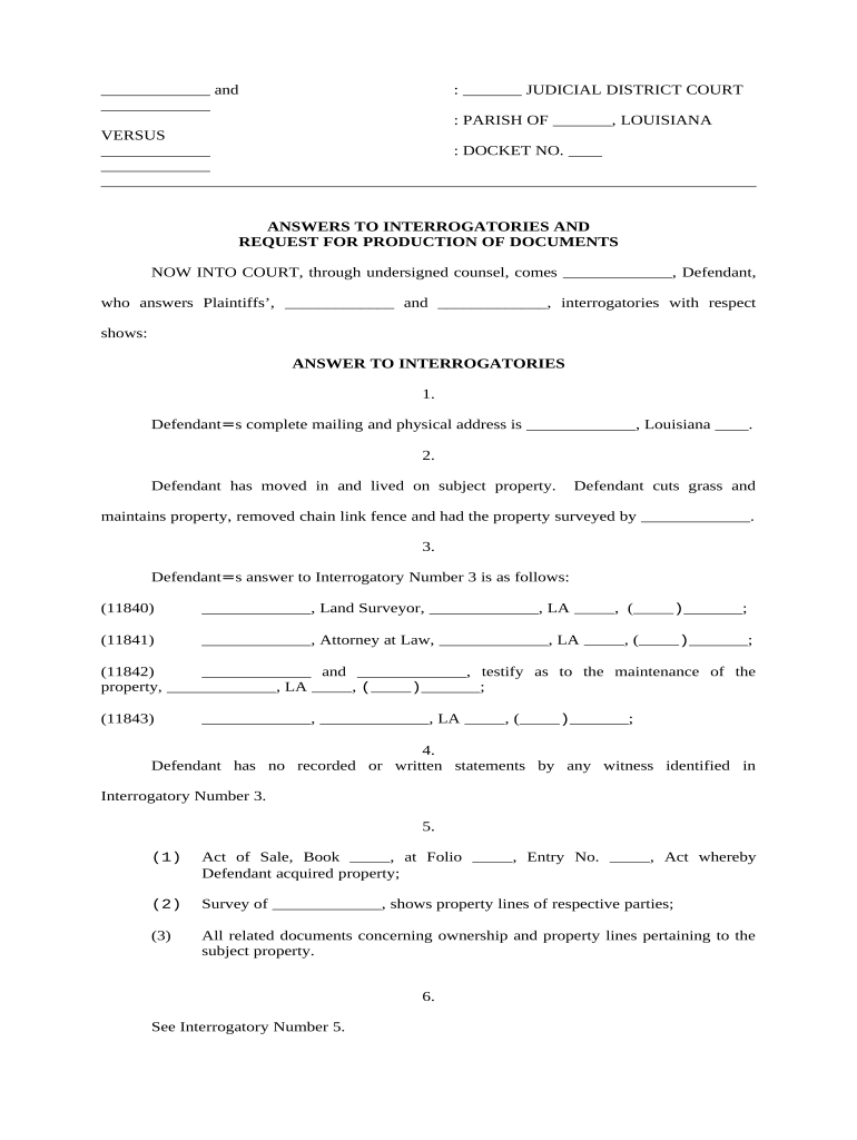 Louisiana Answer Interrogatories  Form