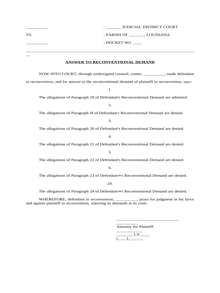 Reconventional Demand  Form