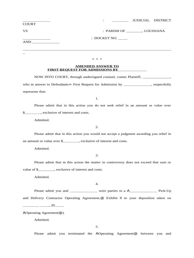 Request for Admissions Louisiana  Form