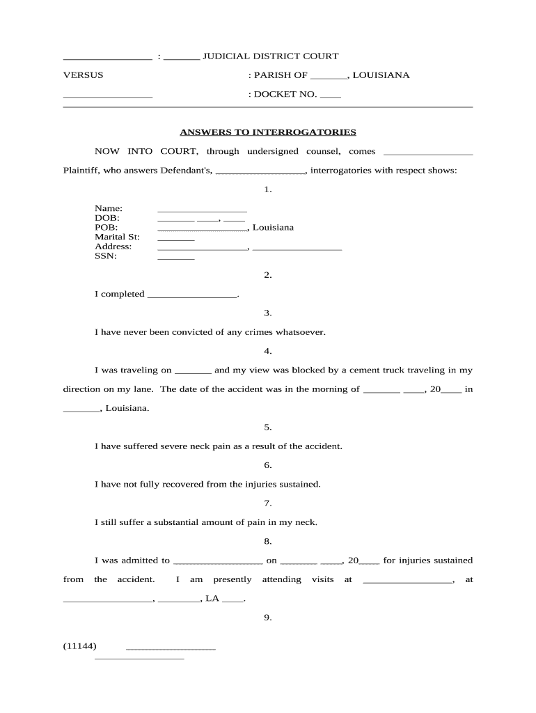 Answers Interrogatories Form