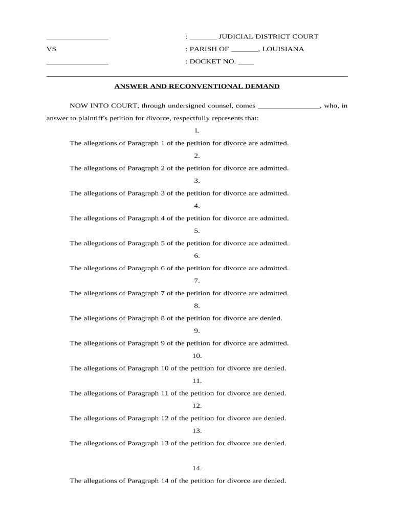 Reconventional Demand  Form