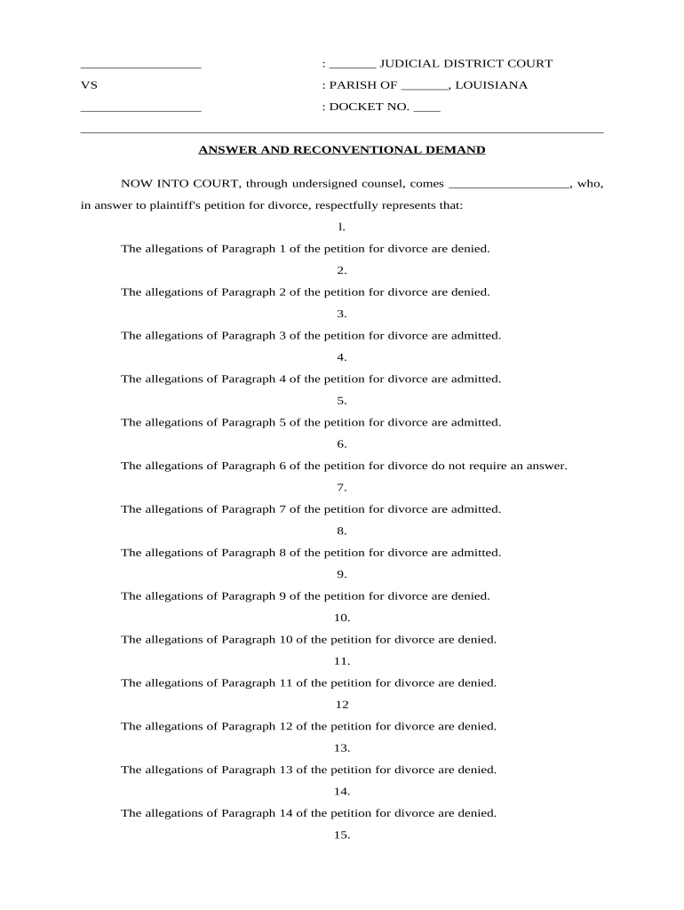 Reconventional Demand  Form