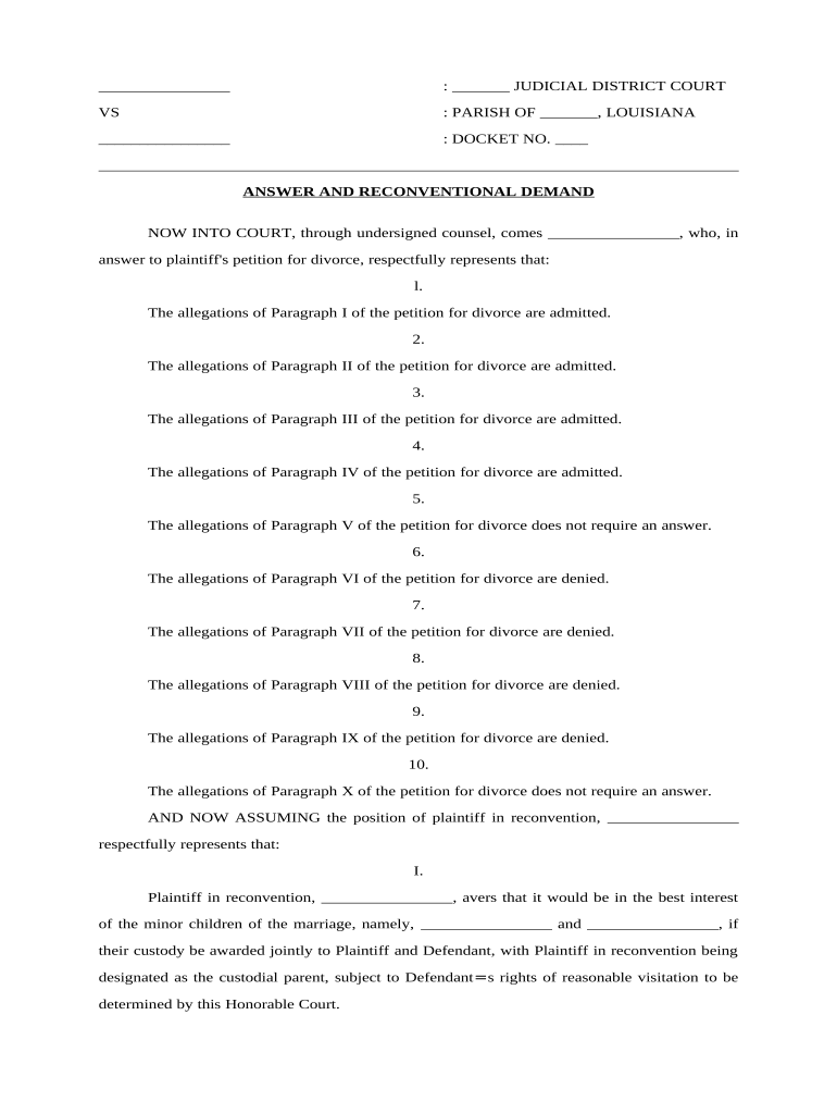 Reconventional Divorce  Form