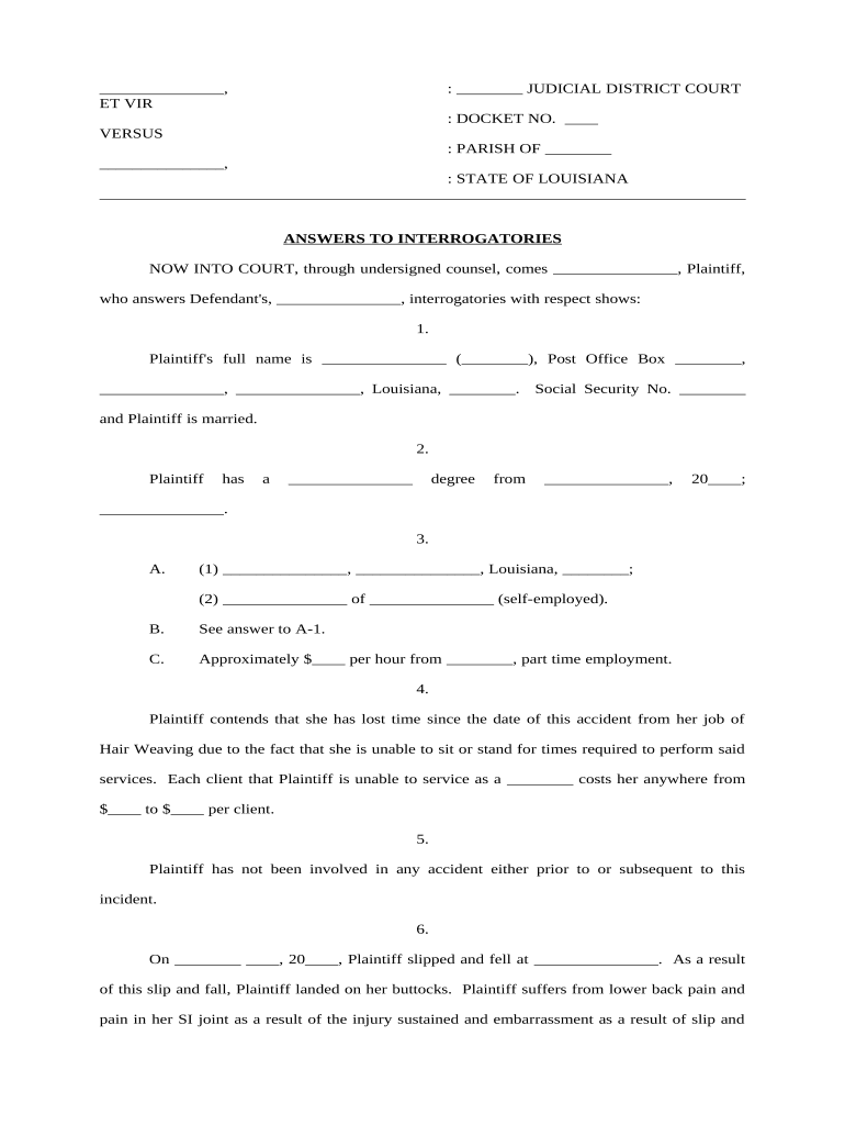 Louisiana Interrogatories  Form