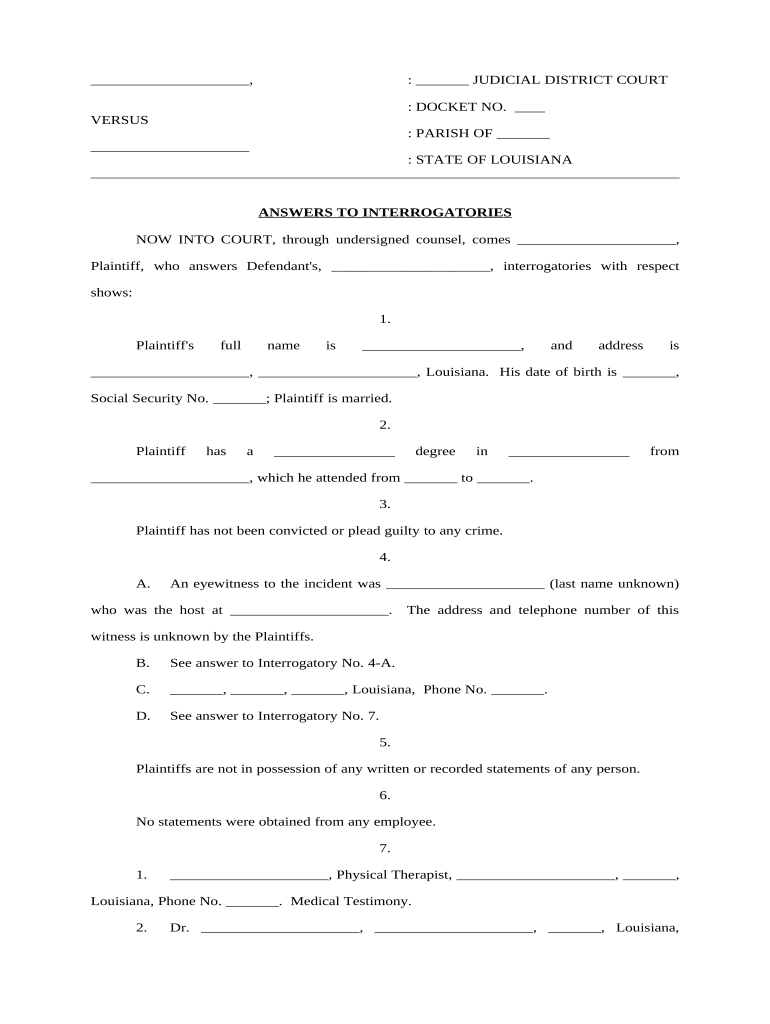 Answers Interrogatories Form