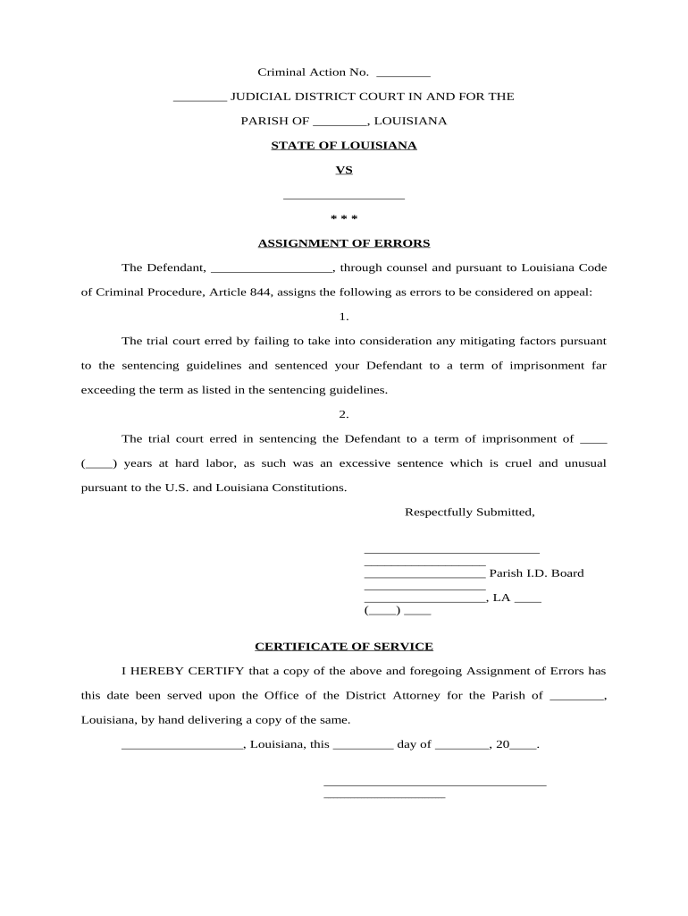 Louisiana Assignment  Form
