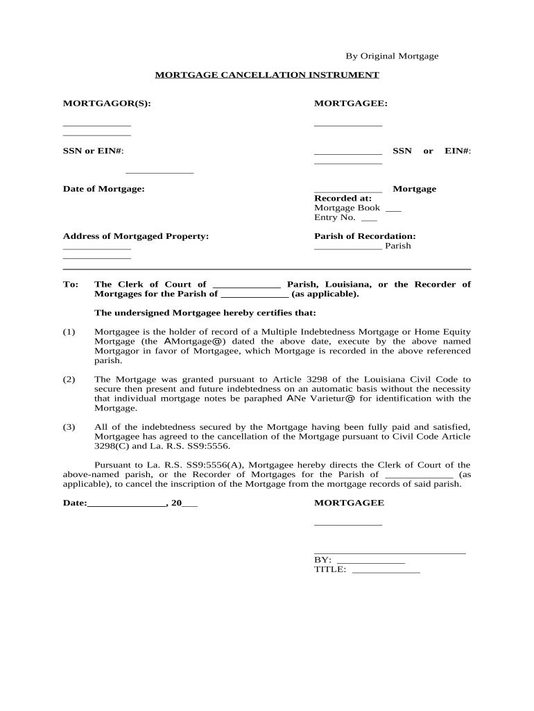 Louisiana Mortgage Cancellation  Form