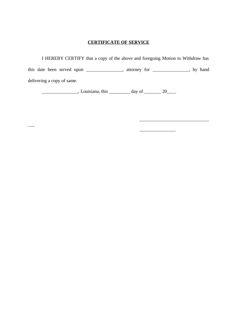 Louisiana Certificate Service  Form