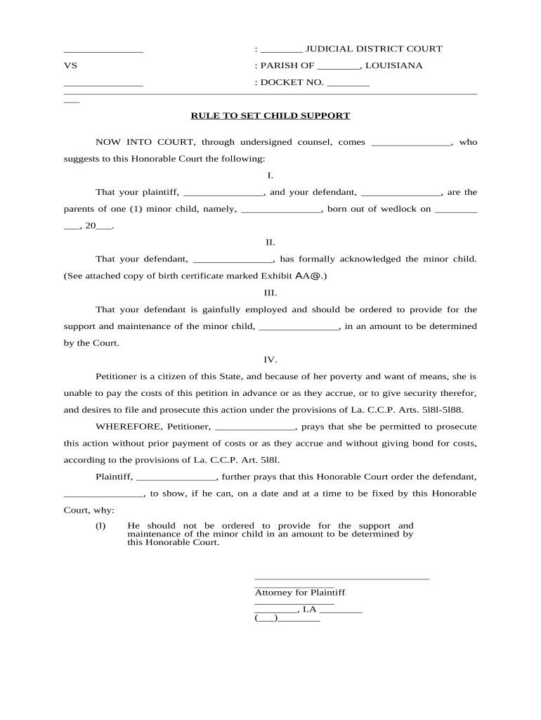 Set Child Support  Form