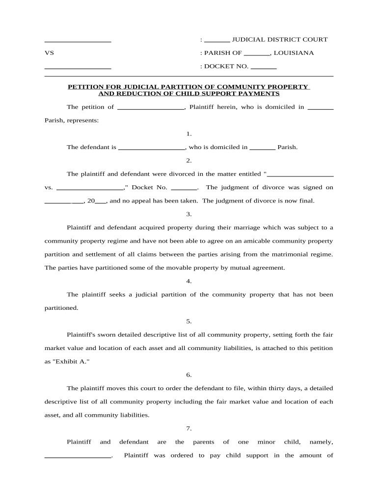 Judicial Partition Property  Form