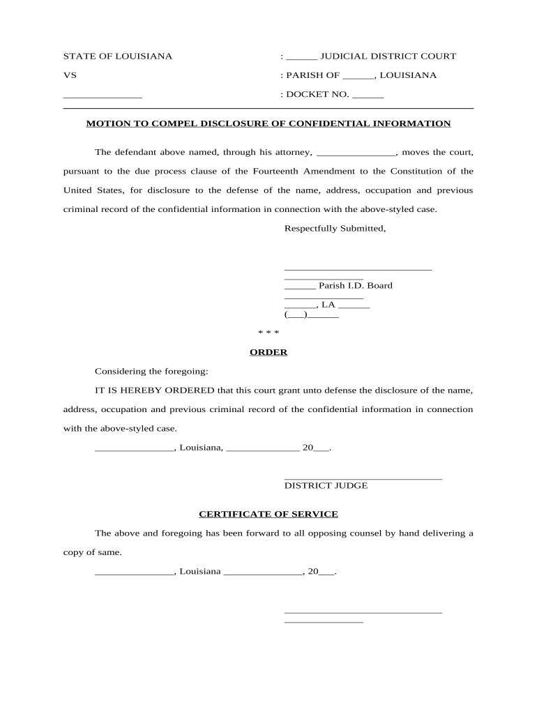 Louisiana Motion Compel  Form