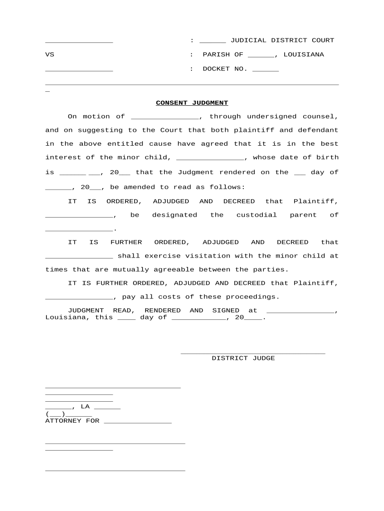 Consent Judgment  Form