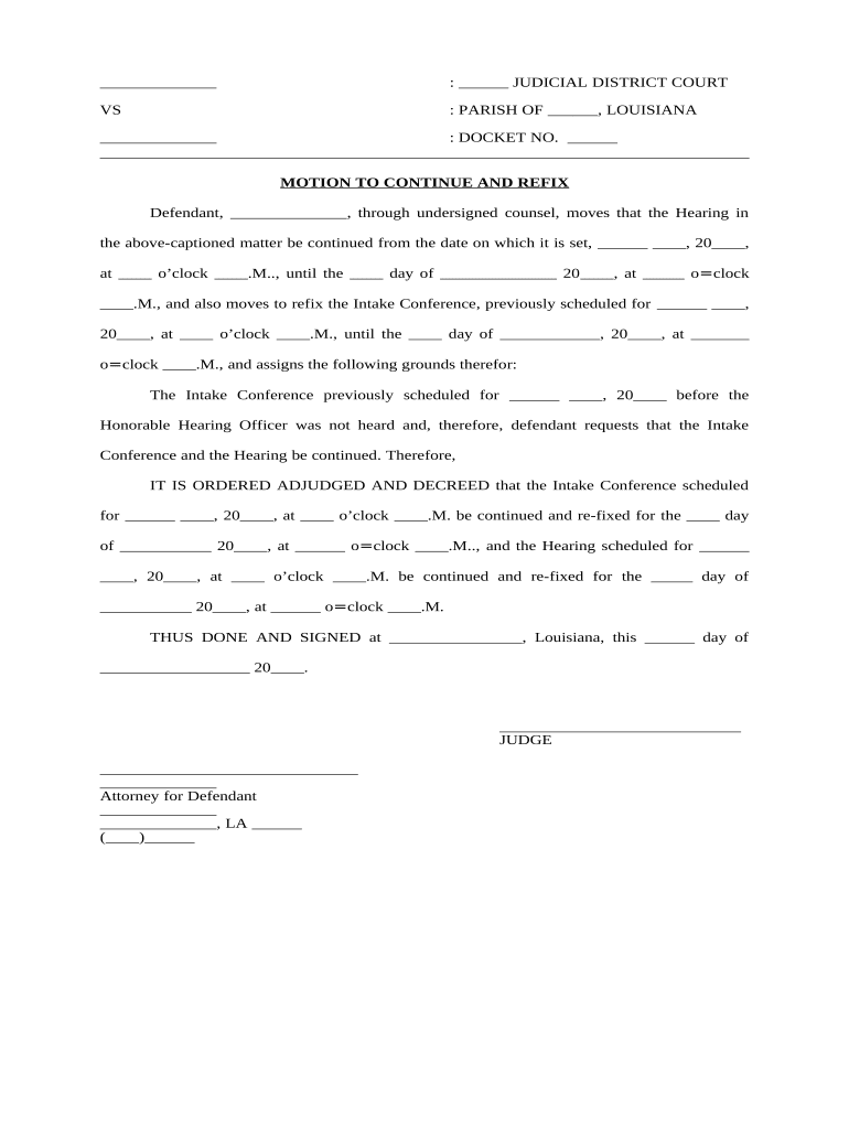 Louisiana Motion Hearing  Form