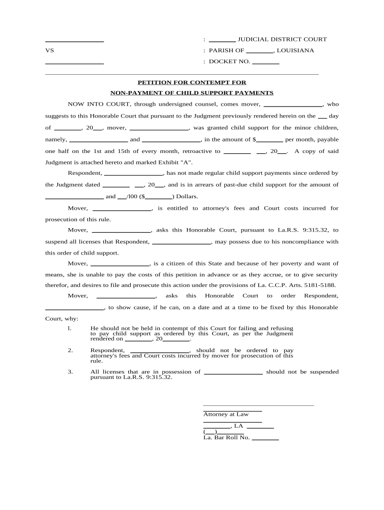 Louisiana Child Support  Form