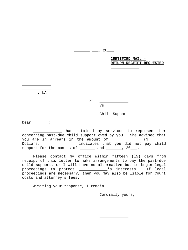 Letter Child Support  Form