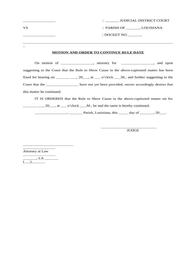 Louisiana Motion Continue  Form