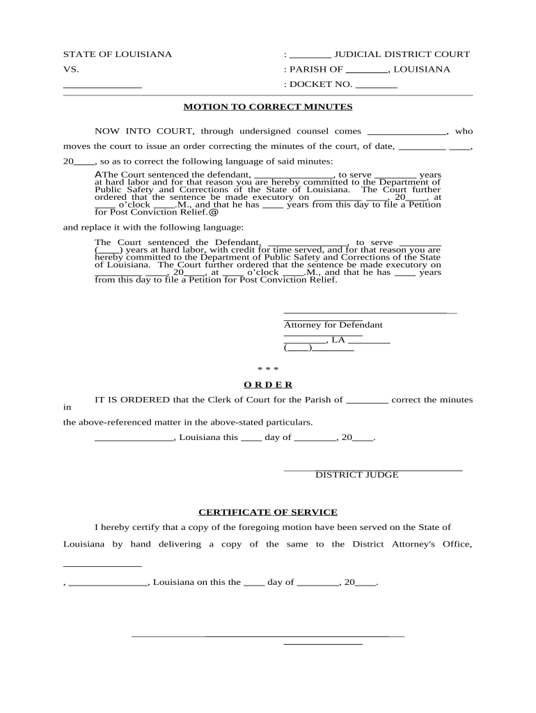 Motion to Correct Minutes Louisiana  Form